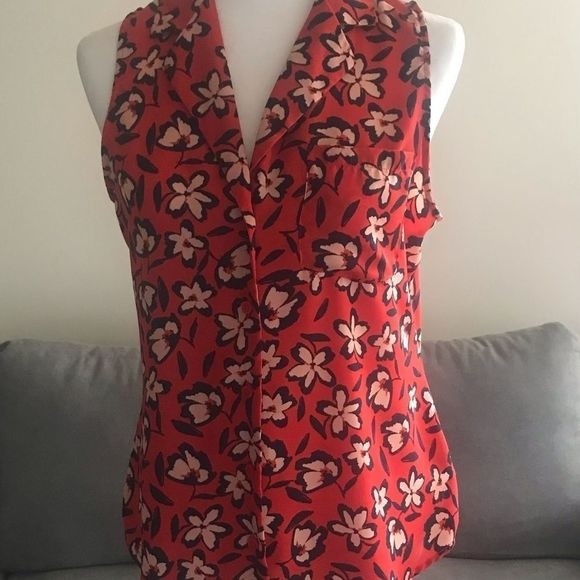 WHO WHAT WEAR Top Sleeveless Button-Down Red/Black/White Size M - Picture 2 of 8